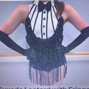Tuxedo leotard with fringe costume
